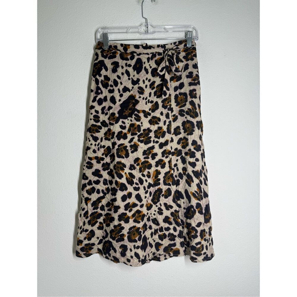 Urban Romantics Womens Sz S Cheetah Midi Wrap Skirt Waist Tie Rayon